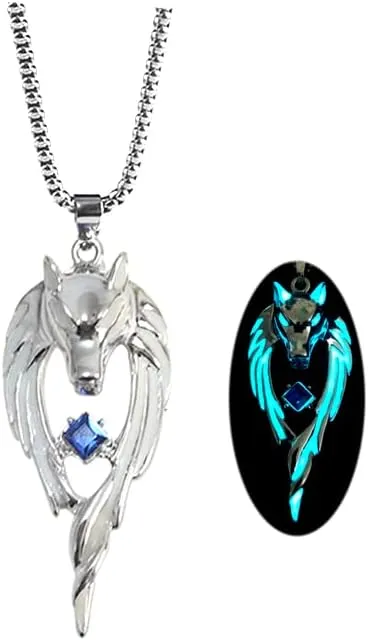 Wolf Necklace Pendant for Women Men Stainless Steel Luminous Animal Wolf Totem Necklace Teen Halloween Glow in the Dark Jewelry