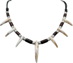 Wolf Wood Beads Tooth Necklace for Men Women Tribal Caveman Necklace