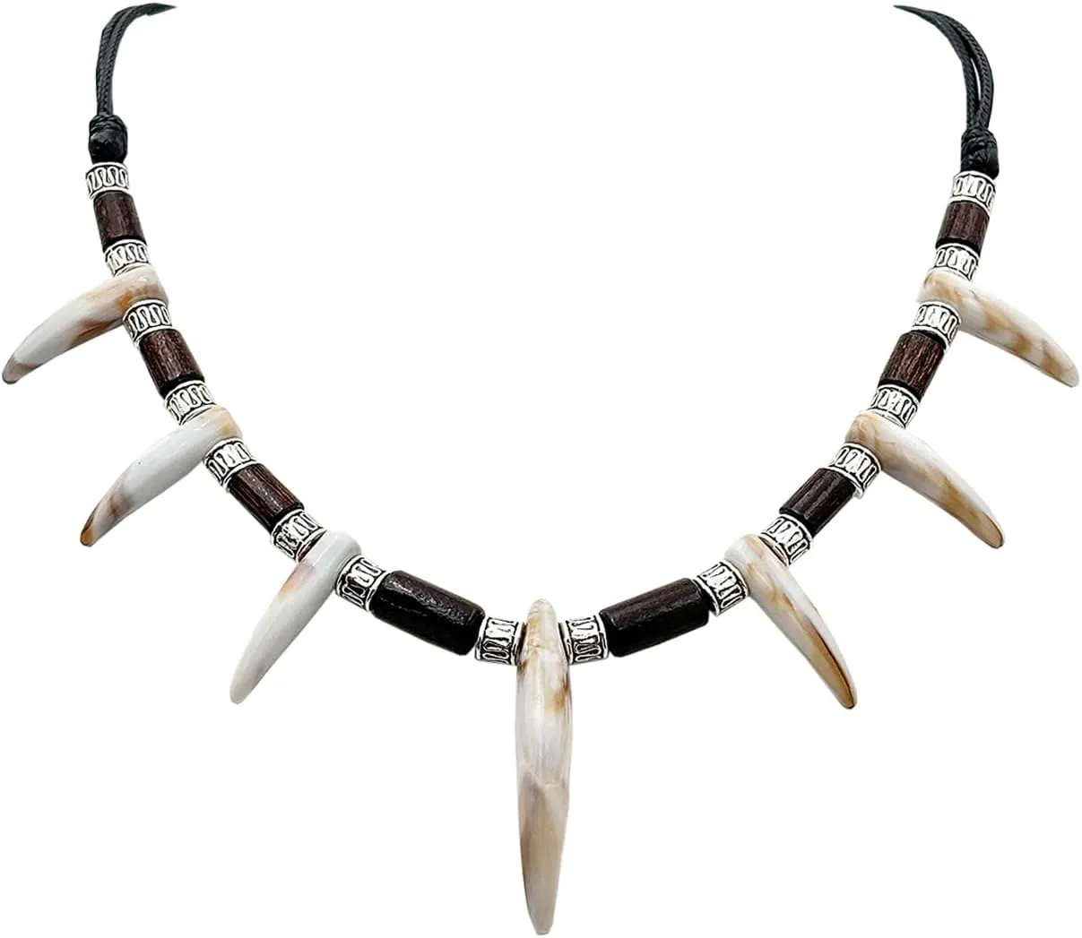 Wolf Wood Beads Tooth Necklace for Men Women Tribal Caveman Necklace