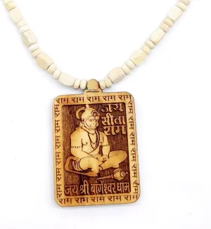 Wooden Handmade Carving Indian Lord Hanuman ji mondey Locket/pendant with Wood Kanthi Mala Indian jewellery