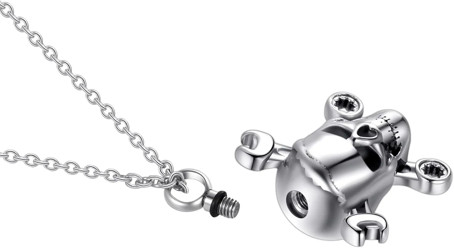 Wrench Urn Necklace for Ashes Skull Stainless Steel Cremation Jewelry Keepsake Gift