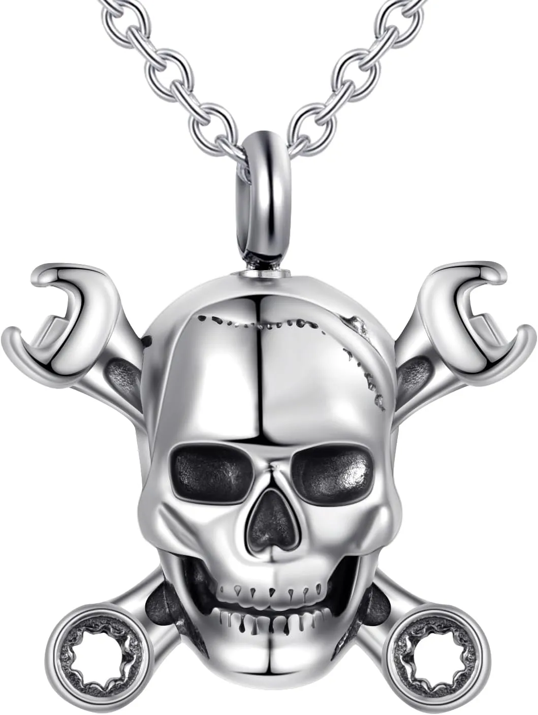 Wrench Urn Necklace for Ashes Skull Stainless Steel Cremation Jewelry Keepsake Gift