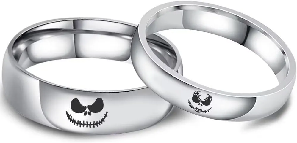 XAHH Jack and Sally Couple Ring,Nightmare Before Christmas Gifts Jewelry, Valentine Anniversary Birthday Gifts for Women Men Size 5-13