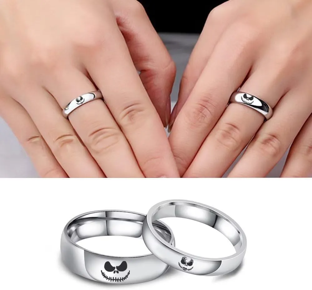 XAHH Jack and Sally Couple Ring,Nightmare Before Christmas Gifts Jewelry, Valentine Anniversary Birthday Gifts for Women Men Size 5-13
