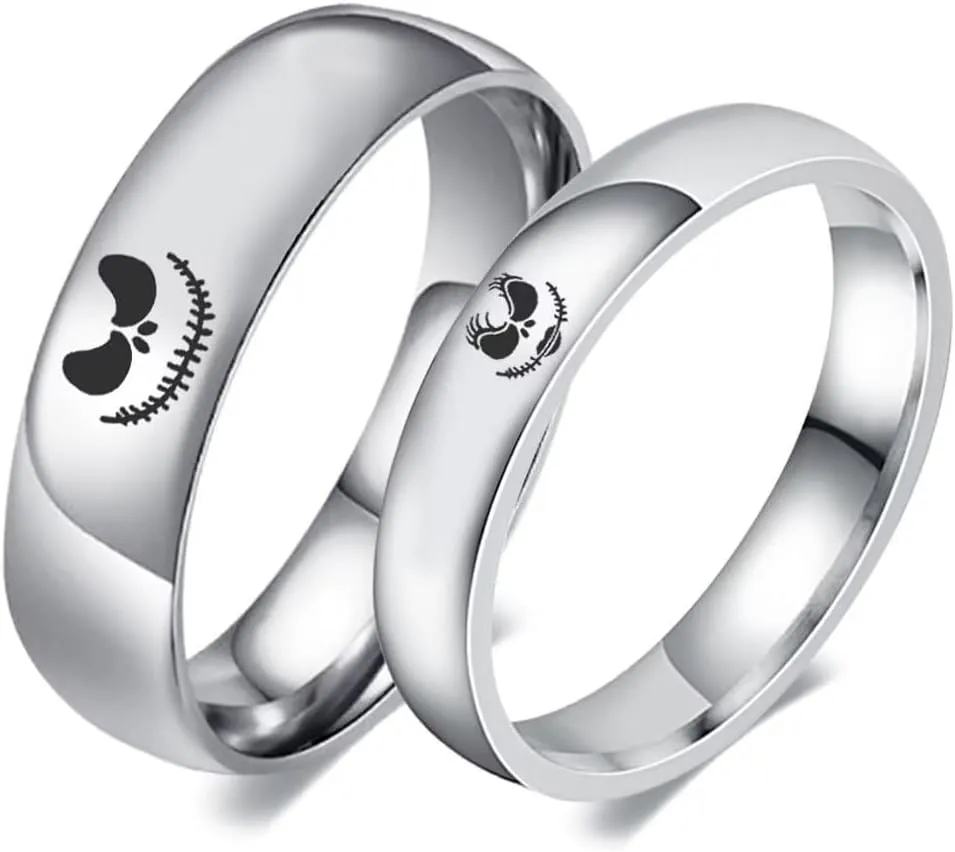 XAHH Jack and Sally Couple Ring,Nightmare Before Christmas Gifts Jewelry, Valentine Anniversary Birthday Gifts for Women Men Size 5-13