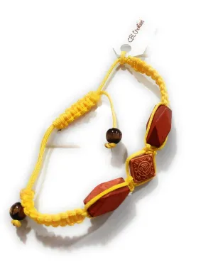 Yellow Woven Bracelet: Asian- Inspired, Wood, Tiger-eye. Extra Large