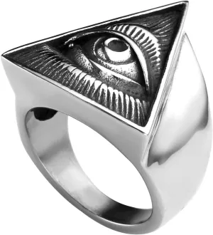 Zysta All Seeing Eye Ring for Men Illuminati Eye of Providence Finger Rings Pyramid Triangle Solid Old Style Amulet Retro Ancient Symbol Size 9-13